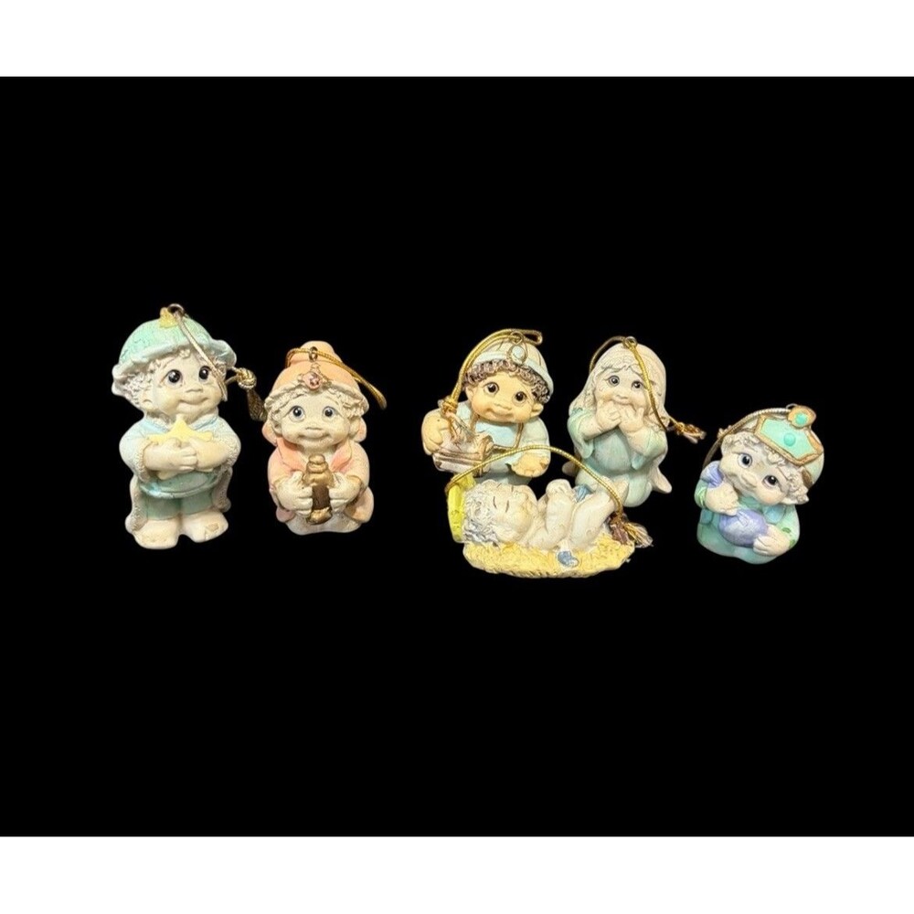 Vtg DreamSicles Polystone Nativity Small Ornaments Six Piece Set Giftco Inc